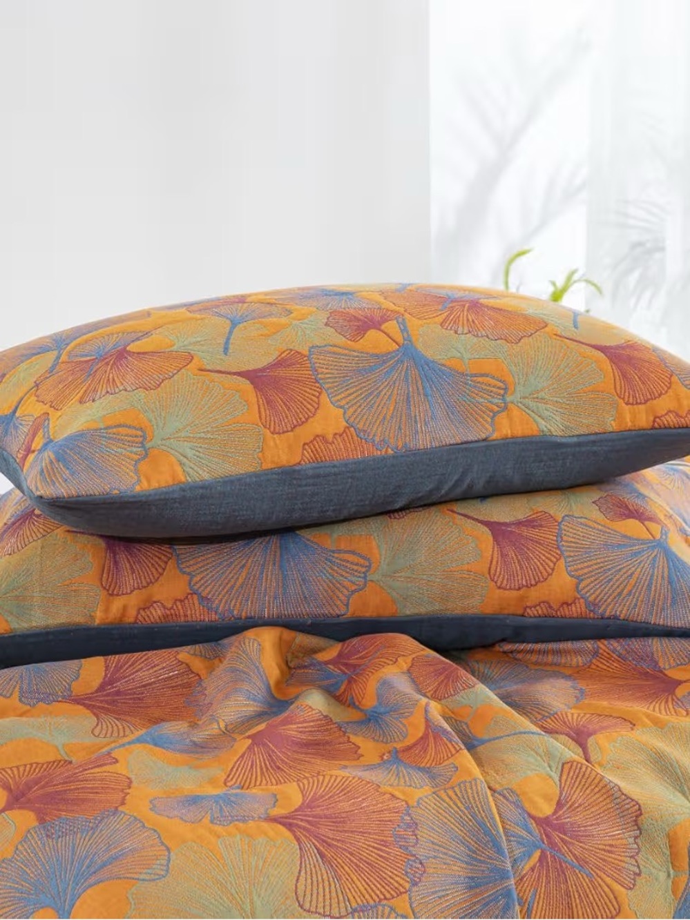 Purefair 100% Cotton Muslin Pillow Shams Set Of 2 Jacquard Ginkgo Leaves,20"X30"